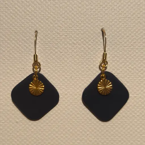 [795] Boucles d'oreilles en pâte Fimo Bleue avec Breloque