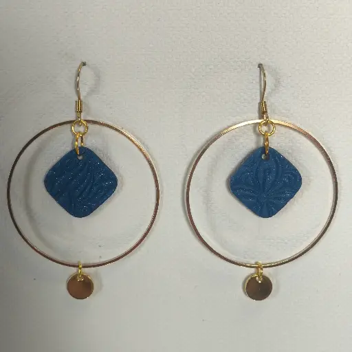 [811] Boucles d'oreilles en pâte Fimo Bleue 