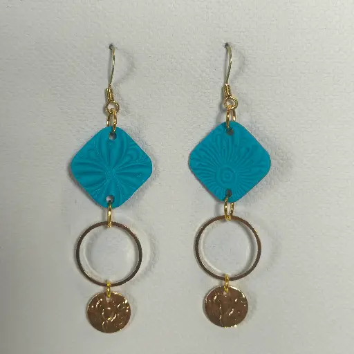 Boucles d'oreilles en pâte Fimo Bleue