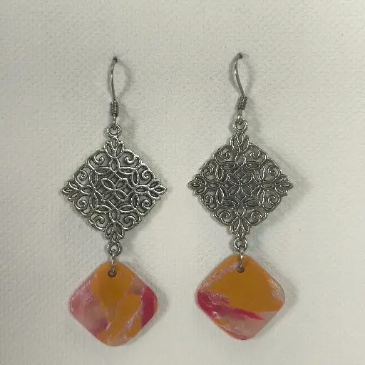 [830] Boucles d'oreilles en pâte Fimo Marbré