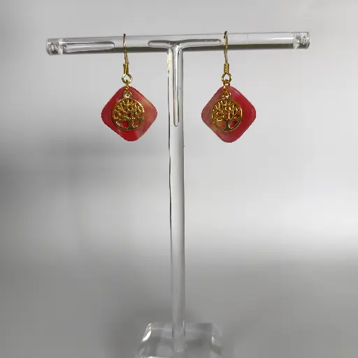 [695] Boucles d'oreilles en pâte Fimo Losange avec Arbre de vie