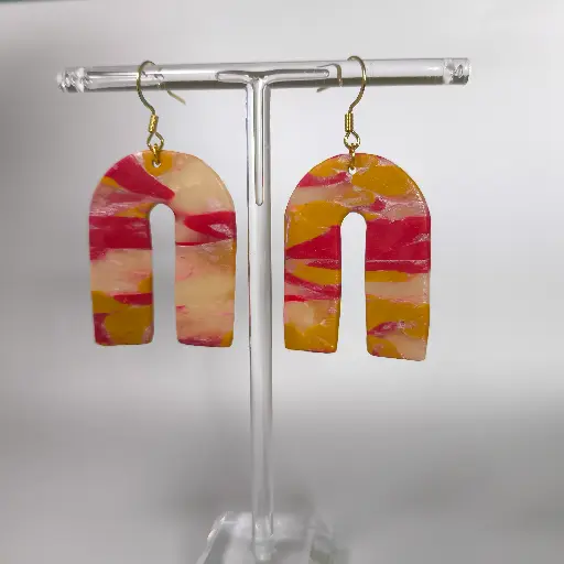 [654] Boucles d'oreilles en pâte Fimo en U Marbré