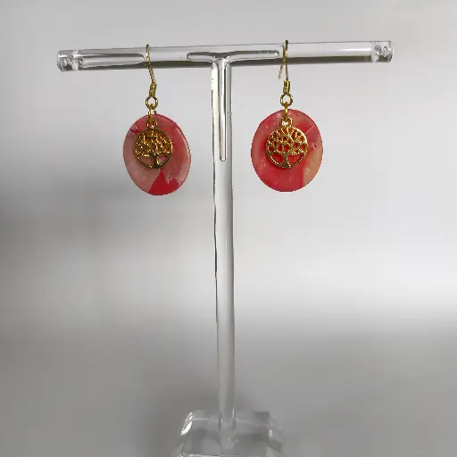 [694] Boucles d'oreilles en pâte Fimo Ovale avec Arbre de vie