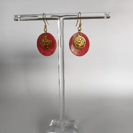 [693] Boucles d'oreilles en pâte Fimo Ovale avec Arbre de vie