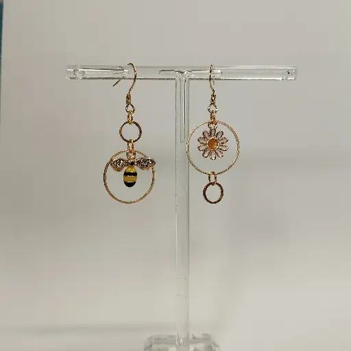 [610] Boucles d'oreilles thème Abeille et Fleur