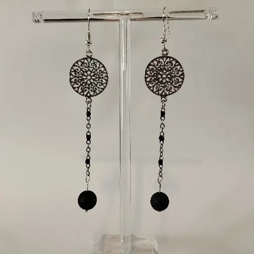 [580] Boucles d'oreilles Breloque et Pierre de Lave