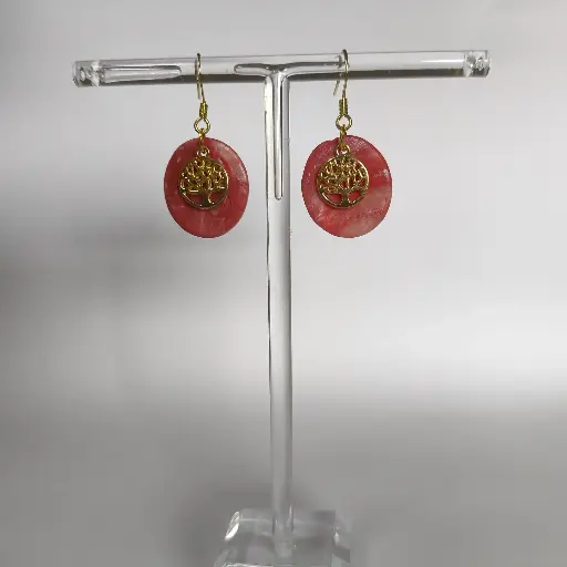 [692] Boucles d'oreilles en pâte Fimo Ovale avec Arbre de vie