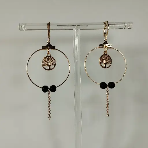 [550] Boucles d'oreilles Arbre de Vie et Pierre de Lave