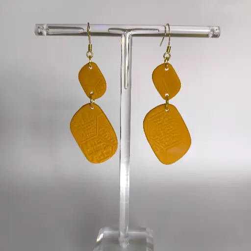 [680] Boucles d'oreilles en pâte Fimo Jaune motif