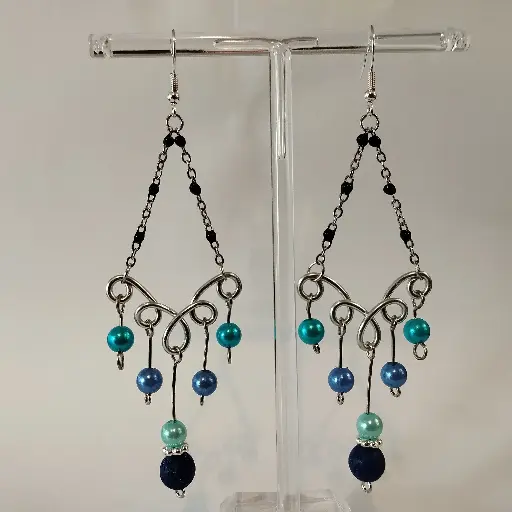 [470] Boucles d'oreilles Fantaisie Perle et Fil d'aluminium